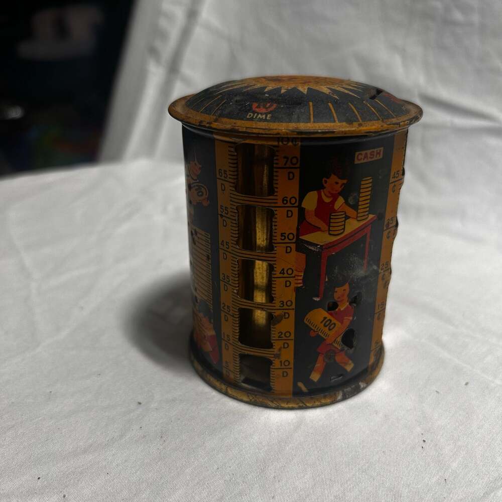 Vintage 1938 Louis Kriegsfeld Tin Litho Rotary Coin Sorter Bank
